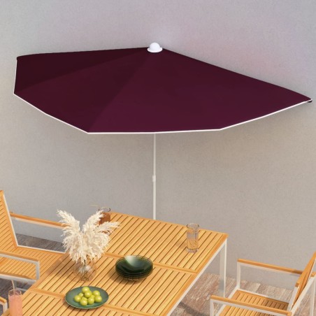 vidaXL Sombrilla de jardín semicircular palo 180x90 cm burdeos rojo