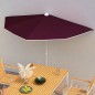 vidaXL Sombrilla de jardín semicircular palo 180x90 cm burdeos rojo