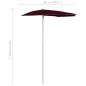 vidaXL Sombrilla de jardín semicircular palo 180x90 cm burdeos rojo