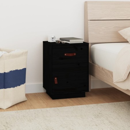 vidaXL Mesita de noche madera maciza de pino negro 40x34x55 cm