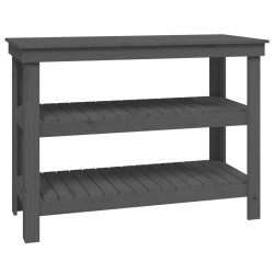 vidaXL Banco de trabajo de madera maciza de pino gris 110,5x50x80 cm