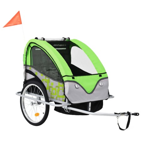 vidaXL Remolque para bicicletas y cochecito 2 en 1 verde y gris