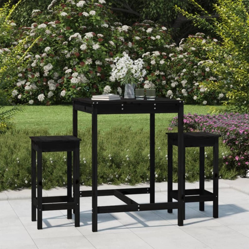 vidaXL Set de mesa y taburetes altos jardín 3 pzas madera pino negro vidaXL Set de mesa y taburetes altos jardín 3 pzas madera pino negro