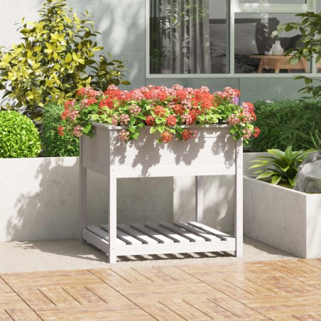 vidaXL Jardinera con estante madera maciza pino blanca 82,5x82,5x81 cm