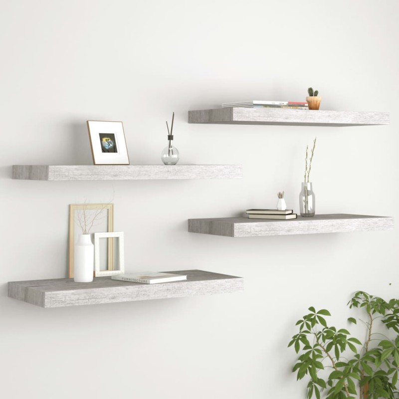 vidaXL Estantes flotantes pared 4 uds MDF gris hormigón 60x23,5x3,8 cm
