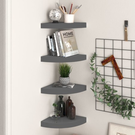 vidaXL Estante flotante de pared 4 uds MDF gris brillo 25x25x3,8 cm
