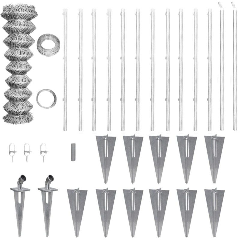 vidaXL Valla metálica con estacas y postes acero galvanizado 25x1 m vidaXL Valla metálica con estacas y postes acero galvanizado 25x1 m