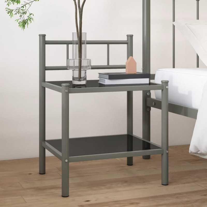 vidaXL Mesita de noche metal y vidrio gris y negro 45x34,5x60,5 cm vidaXL Mesita de noche metal y vidrio gris y negro 45x34,5x60,5 cm