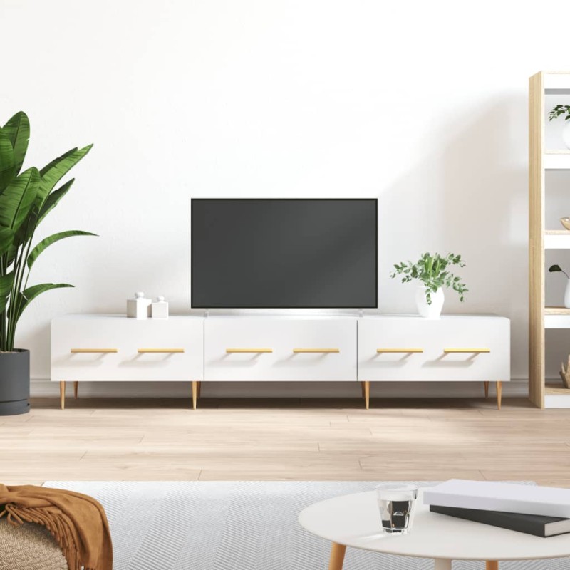 vidaXL Mueble de TV madera de ingeniería blanco brillo 150x36x30 cm vidaXL Mueble de TV madera de ingeniería blanco brillo 150x36x30 cm