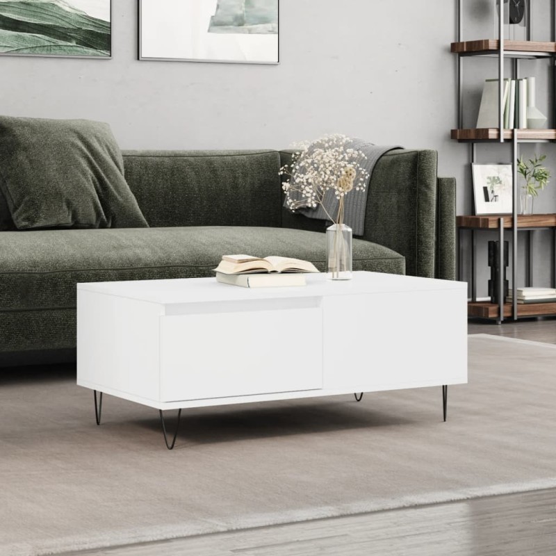vidaXL Mesa de centro madera contrachapada blanco 90x50x36,5 cm vidaXL Mesa de centro madera contrachapada blanco 90x50x36,5 cm