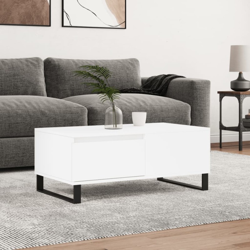 vidaXL Mesa de centro madera contrachapada blanco 90x50x36,5 cm vidaXL Mesa de centro madera contrachapada blanco 90x50x36,5 cm