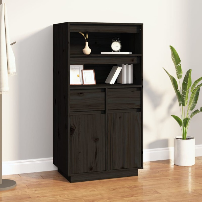 vidaXL Aparador alto de madera maciza de pino negro 60x40x116,5 cm vidaXL Aparador alto de madera maciza de pino negro 60x40x116,5 cm