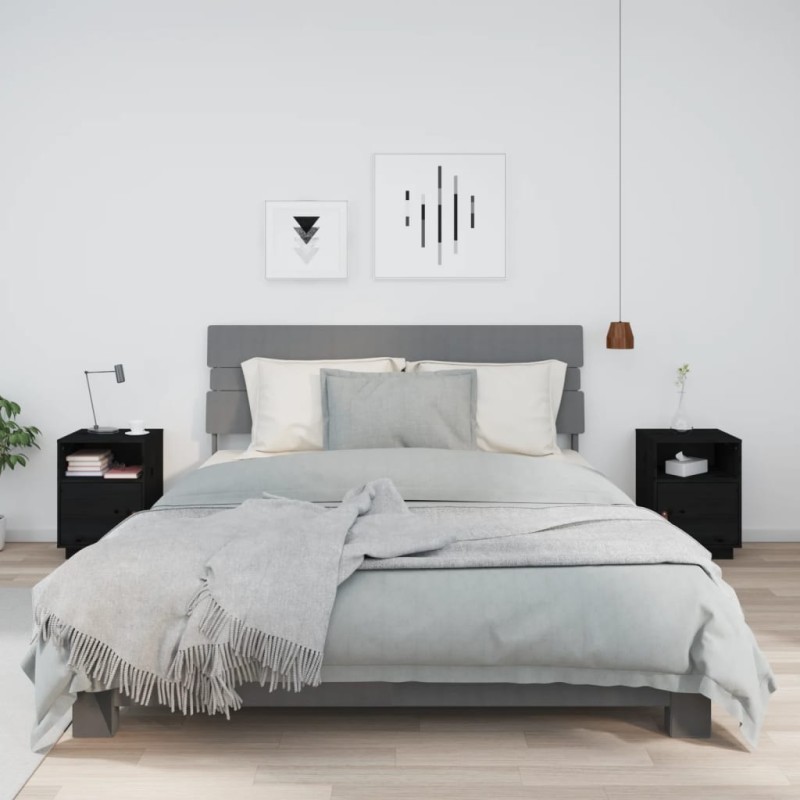 vidaXL Mesitas de noche 2 uds madera maciza de pino negro 40x34x55 cm vidaXL Mesitas de noche 2 uds madera maciza de pino negro 40x34x55 cm