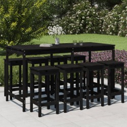 vidaXL Mesa y taburetes altos jardín 9 pzas madera maciza pino negro