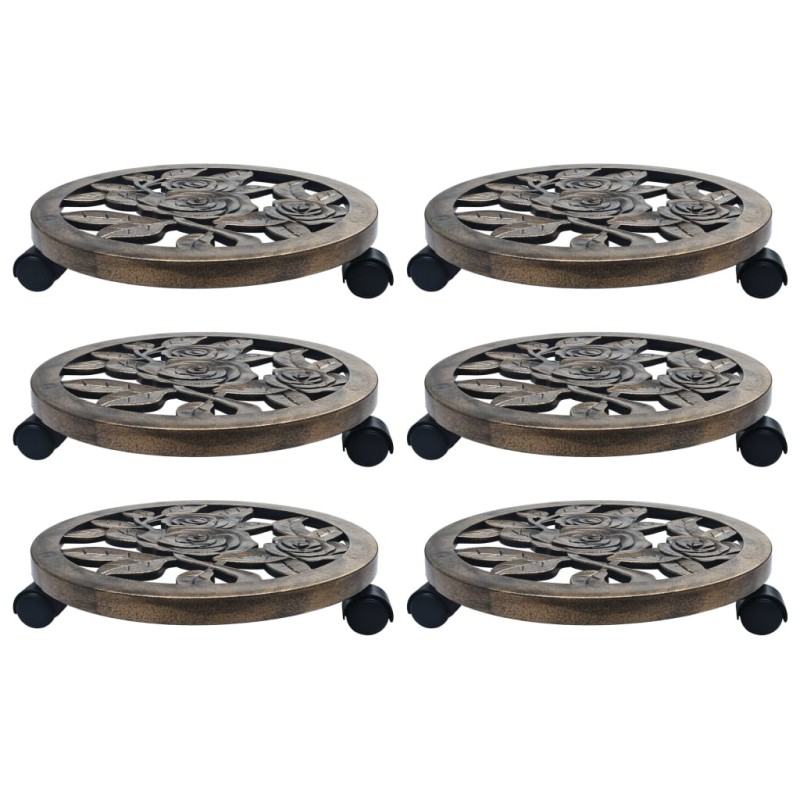 vidaXL Soporte con ruedas de plantas 6 uds plástico color bronce 38 cm vidaXL Soporte con ruedas de plantas 6 uds plástico color bronce 38 cm
