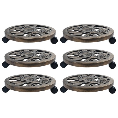 vidaXL Soporte con ruedas de plantas 6 uds plástico color bronce 38 cm