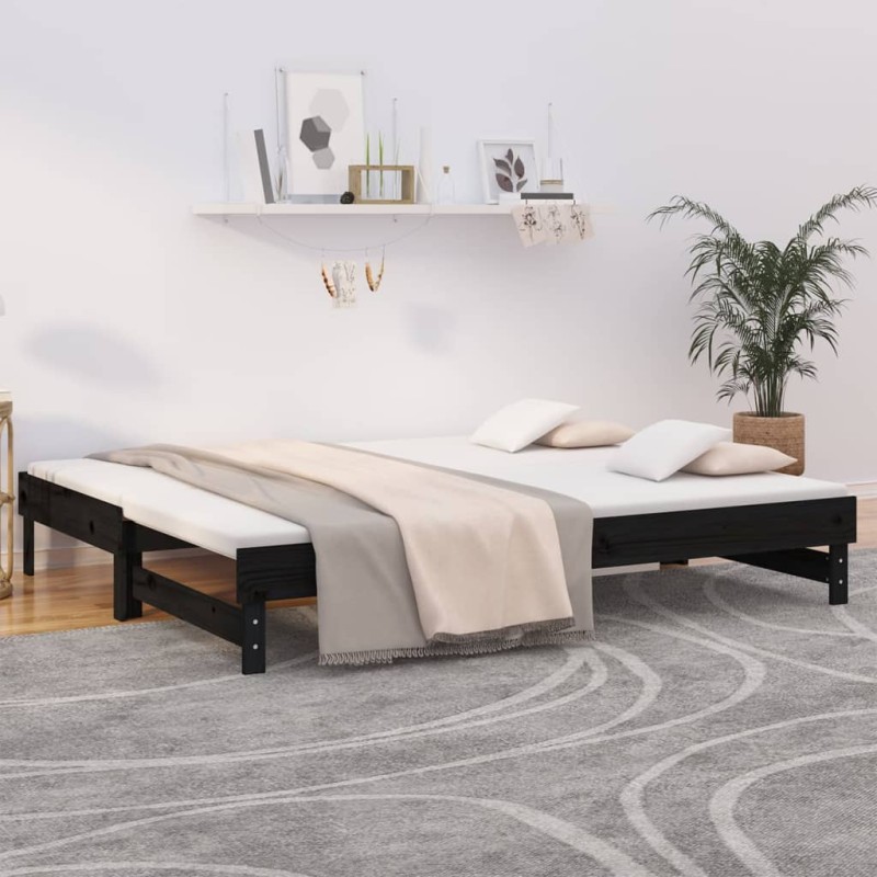 vidaXL Sofá cama extraíble madera maciza de pino negro 2x(80x200) cm vidaXL Sofá cama extraíble madera maciza de pino negro 2x(80x200) cm