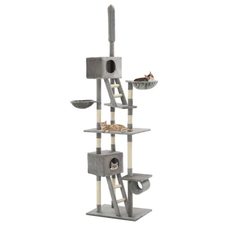 vidaXL Rascador para gatos con poste rascador de sisal 230-260 cm gris