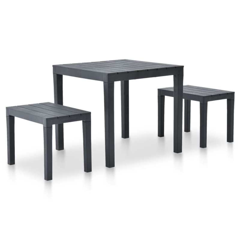 vidaXL Mesa de jardín con 2 bancos plástico gris antracita vidaXL Mesa de jardín con 2 bancos plástico gris antracita
