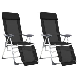 vidaXL Sillas de camping plegables reposapiés 2 uds textilene negro