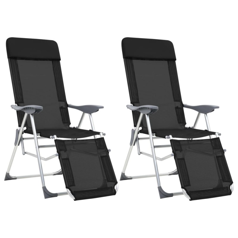 vidaXL Sillas de camping plegables reposapiés 2 uds textilene negro vidaXL Sillas de camping plegables reposapiés 2 uds textilene negro