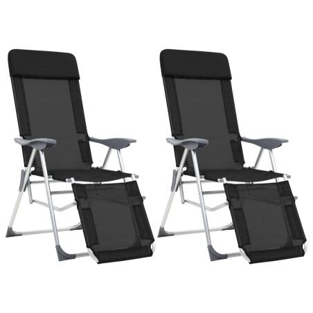 vidaXL Sillas de camping plegables reposapiés 2 uds textilene negro