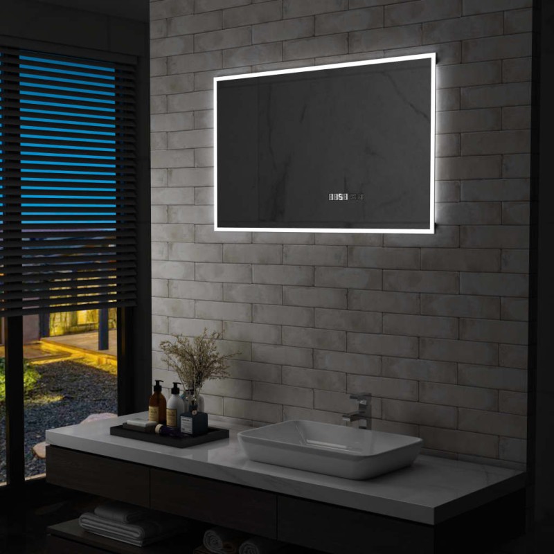 vidaXL Espejo de baño con LED, sensor táctil y reloj 100x60 cm vidaXL Espejo de baño con LED, sensor táctil y reloj 100x60 cm