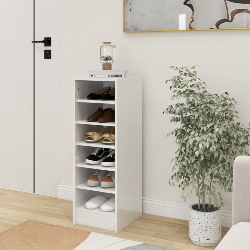 vidaXL Mueble zapatero madera contrachapada blanco brillo 31,5x35x90cm