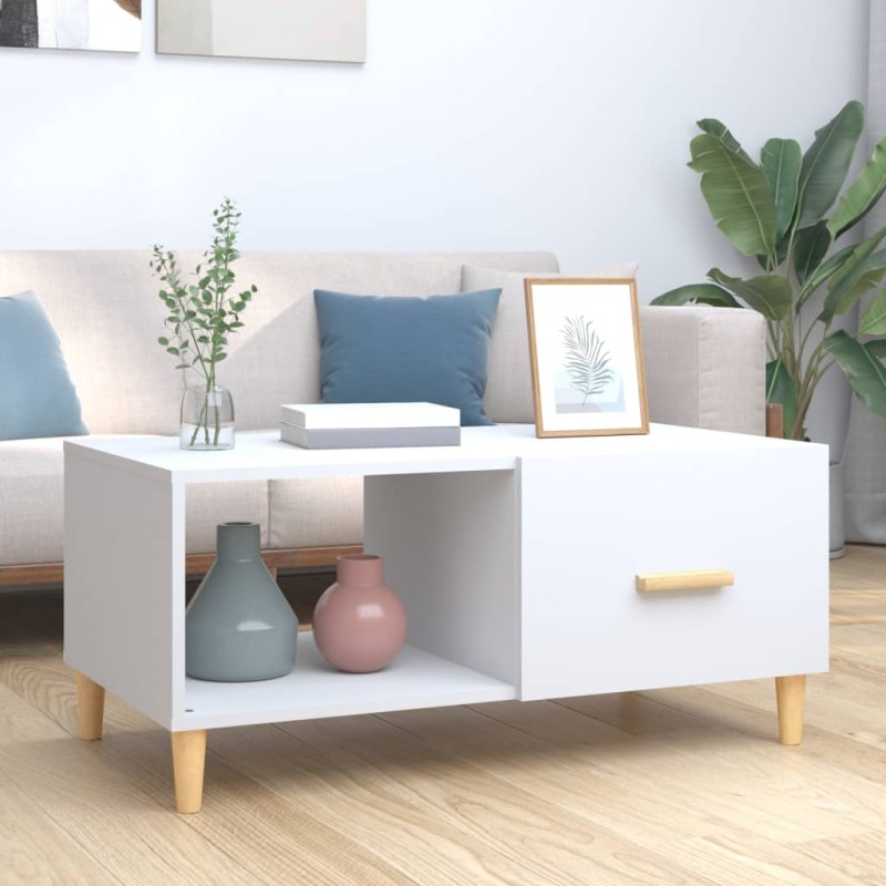 vidaXL Mesa de centro madera contrachapada blanco 89,5x50x40 cm