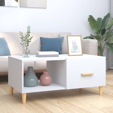 vidaXL Mesa de centro madera contrachapada blanco 89,5x50x40 cm