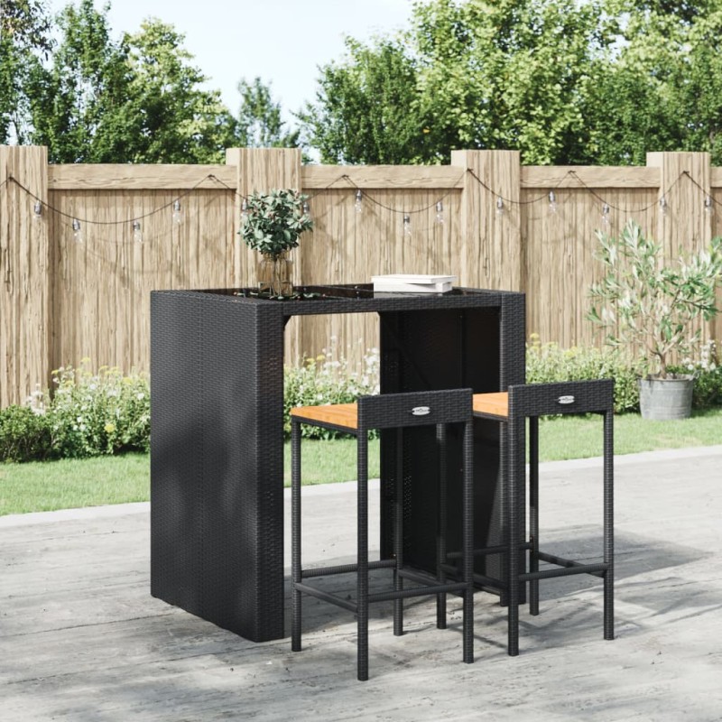 vidaXL Taburetes altos 2 uds madera de acacia y ratán sintético negro vidaXL Taburetes altos 2 uds madera de acacia y ratán sintético negro