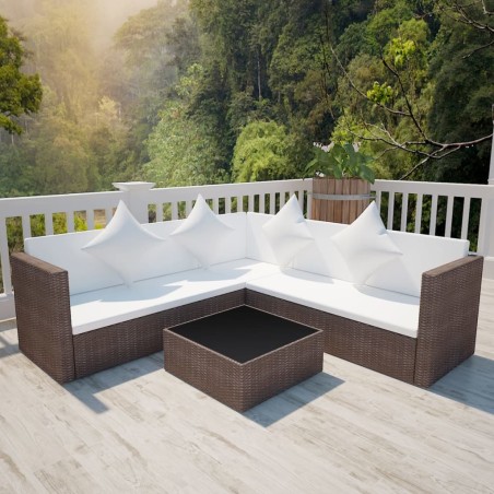 vidaXL Set muebles de jardín 4 piezas y cojines ratán sintético marrón
