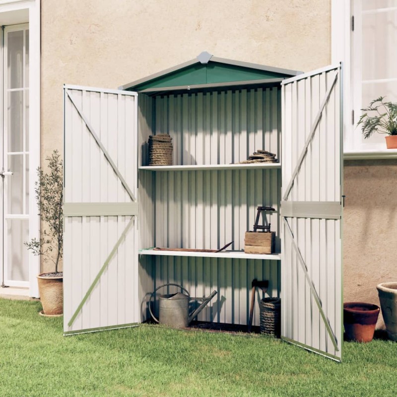 vidaXL Cobertizo de jardín acero galvanizado verde 116x45x175cm vidaXL Cobertizo de jardín acero galvanizado verde 116x45x175cm
