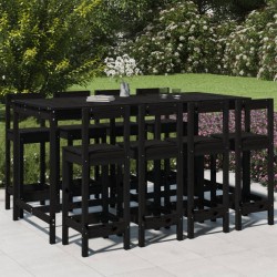 vidaXL Mesa y taburetes altos jardín 9 pzas madera maciza pino negro