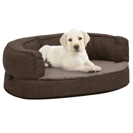 vidaXL Colchón de cama de perro ergonómico aspecto lino marrón 60x42cm