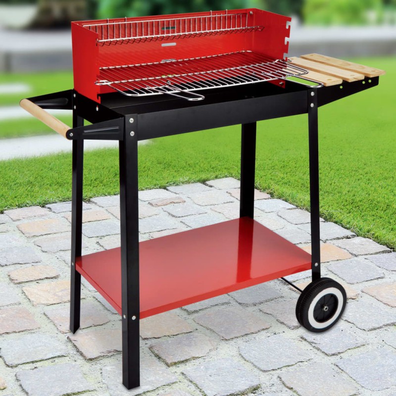 HI Barbacoa de carbón con ruedas rojo 88x44x83 cm HI Barbacoa de carbón con ruedas rojo 88x44x83 cm