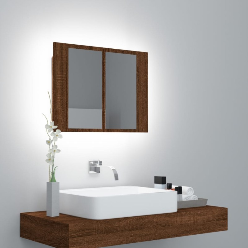 vidaXL Armario con espejo y LED madera color marrón roble 60x12x45 cm vidaXL Armario con espejo y LED madera color marrón roble 60x12x45 cm