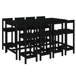 vidaXL Mesa y taburetes altos jardín 9 pzas madera maciza pino negro