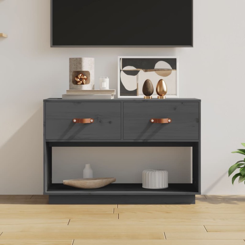vidaXL Mueble de TV madera maciza de pino gris 90x40x60 cm vidaXL Mueble de TV madera maciza de pino gris 90x40x60 cm