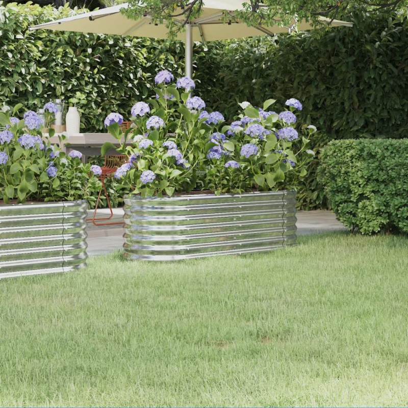 vidaXL Jardinera de acero recubrimiento en polvo plateado 114x40x68 cm vidaXL Jardinera de acero recubrimiento en polvo plateado 114x40x68 cm