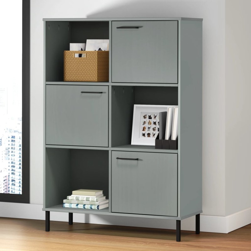 vidaXL Librería patas de metal OSLO madera maciza gris 90x35x128,5cm vidaXL Librería patas de metal OSLO madera maciza gris 90x35x128,5cm