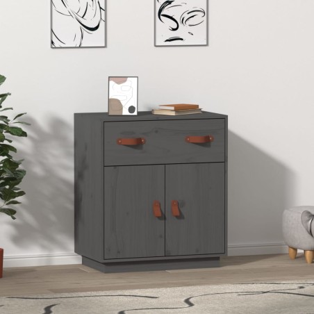 vidaXL Aparador de madera maciza de pino gris 65,5x40x75 cm