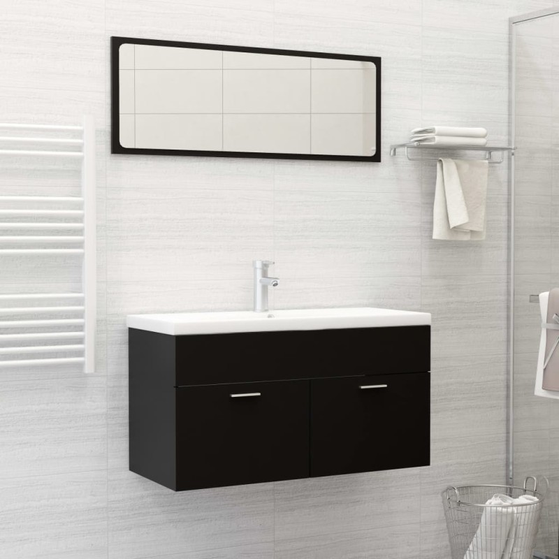 vidaXL Juego de muebles de baño 2 pzas madera contrachapada negro vidaXL Juego de muebles de baño 2 pzas madera contrachapada negro