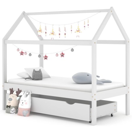 vidaXL Estructura de cama infantil cajón madera pino blanco 80x160 cm