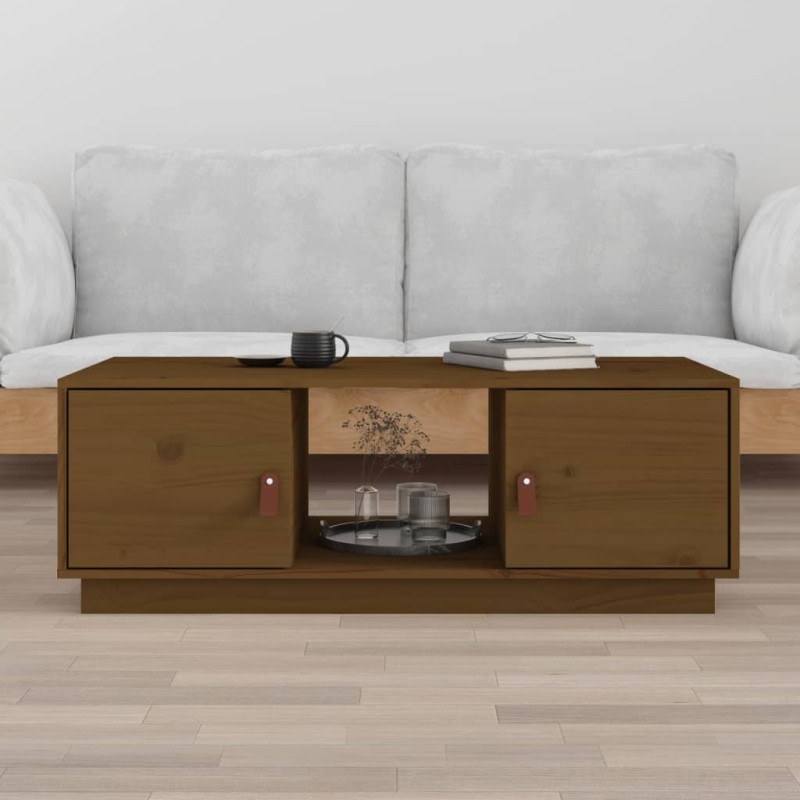 vidaXL Mesa de centro madera maciza de pino marrón miel 100x50x35 cm vidaXL Mesa de centro madera maciza de pino marrón miel 100x50x35 cm