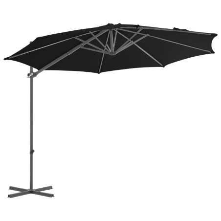 vidaXL Sombrilla voladiza con poste de acero negro 300 cm