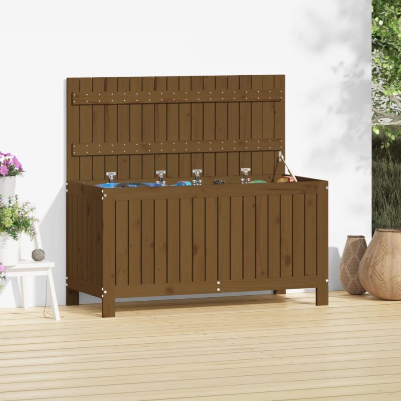 vidaXL Caja de almacenaje jardín madera pino marrón miel 115x49x60 cm vidaXL Caja de almacenaje jardín madera pino marrón miel 115x49x60 cm
