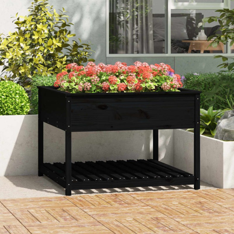 vidaXL Jardinera con estante madera maciza pino negro 111,5x111,5x81cm vidaXL Jardinera con estante madera maciza pino negro 111,5x111,5x81cm