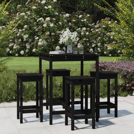 vidaXL Set de mesa y taburetes altos jardín 5 piezas madera pino negro