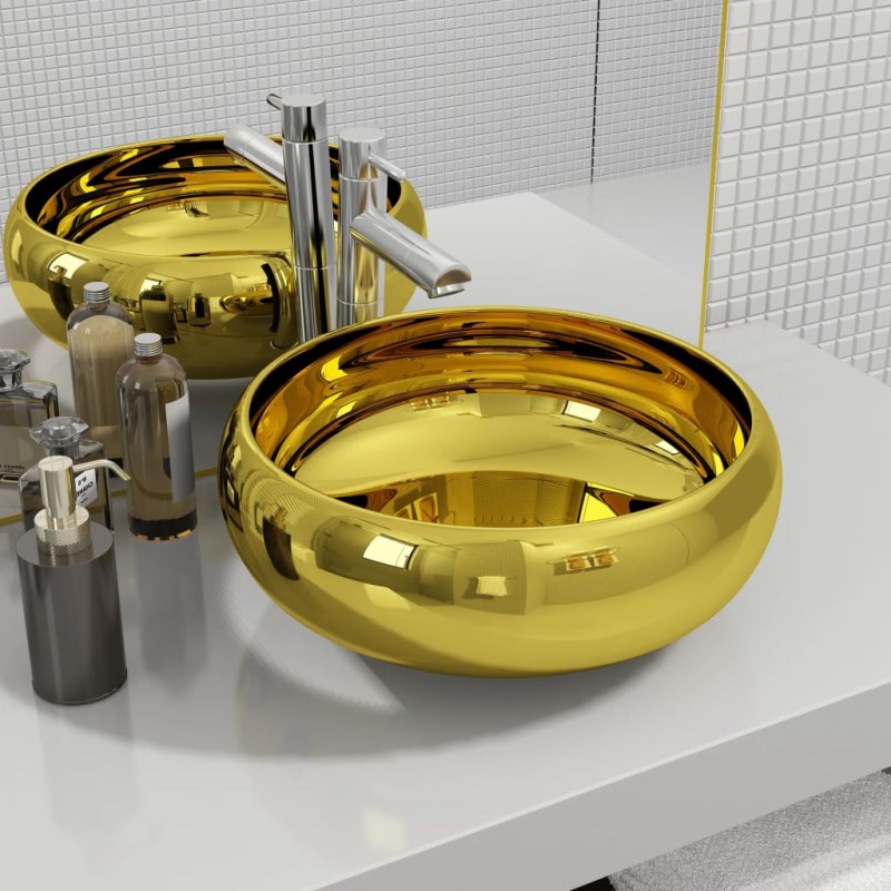 vidaXL Lavabo 40x15 cm cerámica dorado vidaXL Lavabo 40x15 cm cerámica dorado